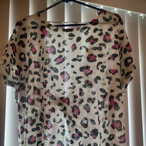 Animal Print Short Sleeve Back-Less Women's Top